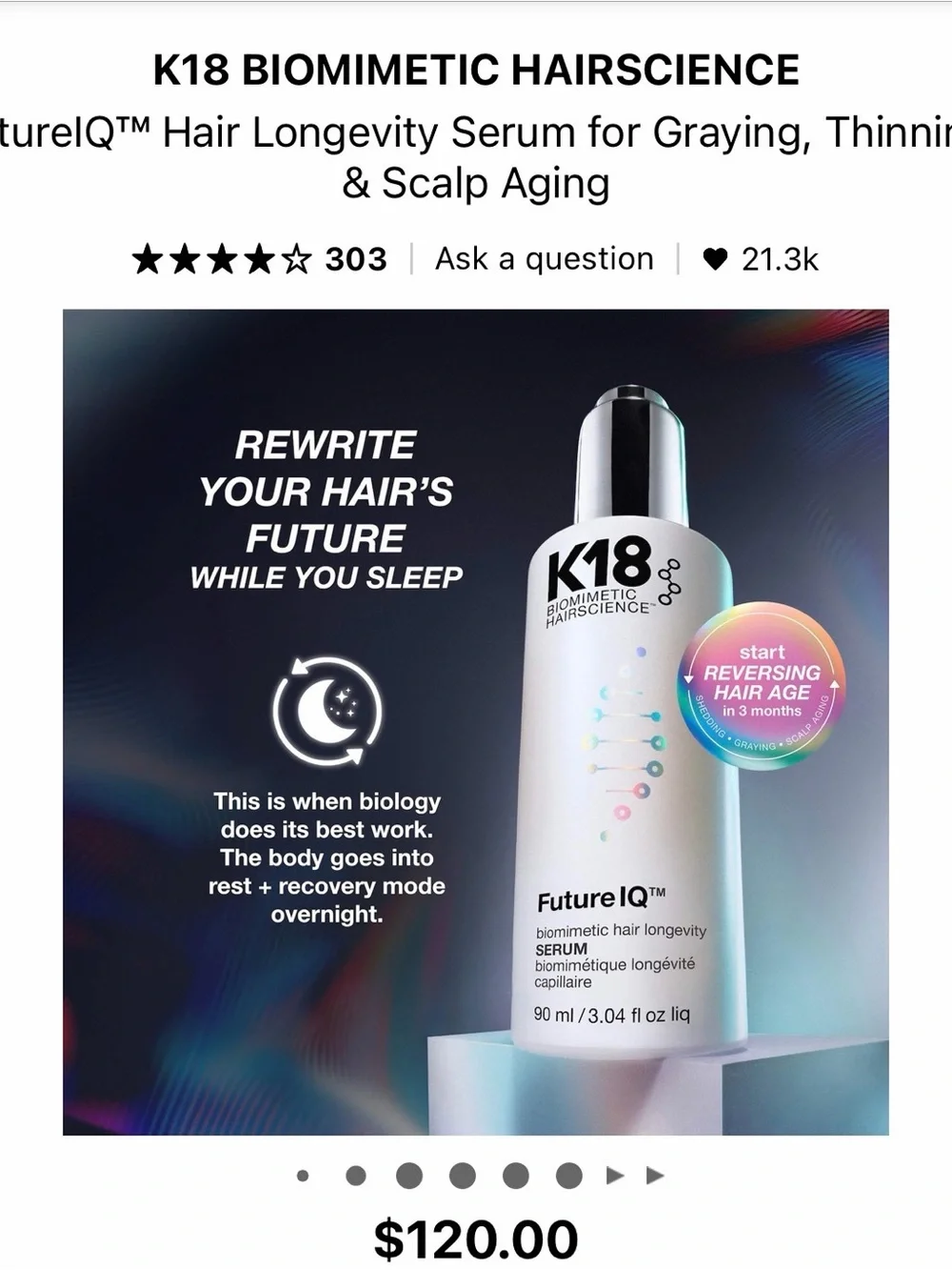 K18 FutureIQ Hair Longevity Serum - White